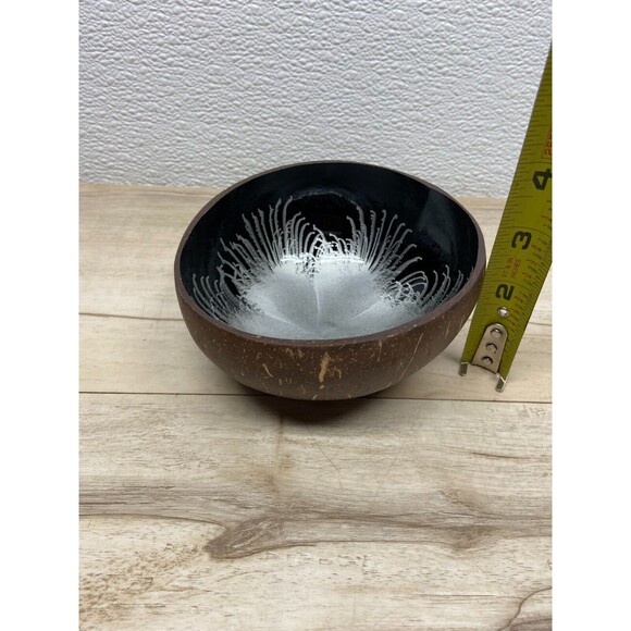 Coconut Shell Bowl Silver Splash Handmade And Painted - Picture 5 of 5